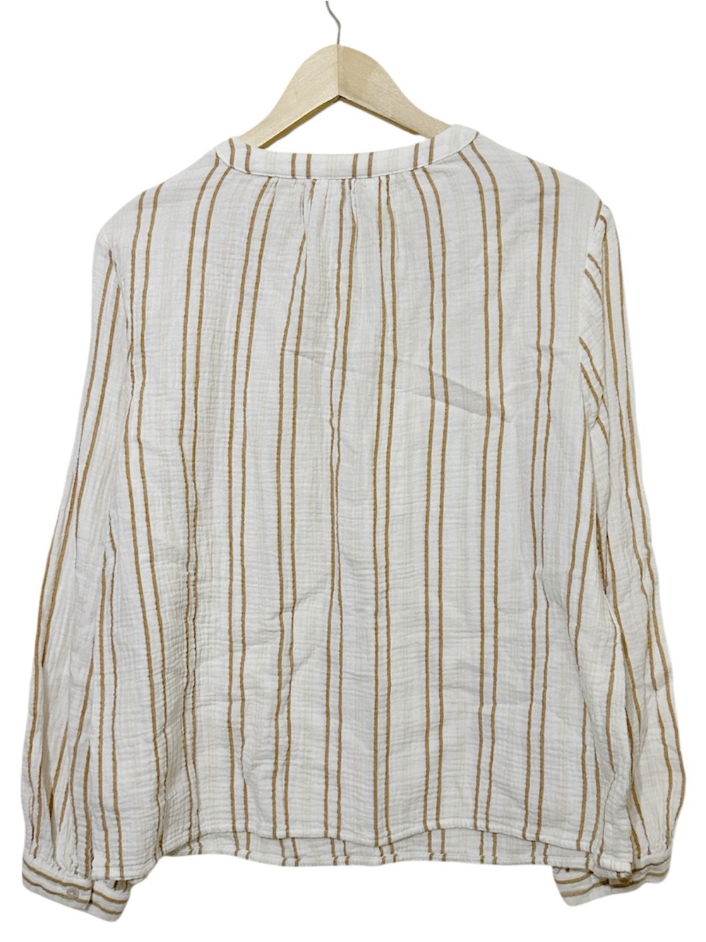 Universal Thread Large Cream Tan Stripe Cotton Gauze Blouse Long Sleeve Boho - Picture 4 of 6